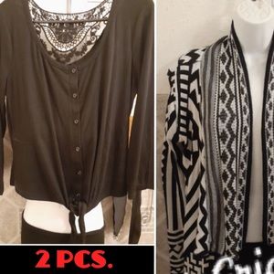 Vintage: knitted Black & White cardigan & top.